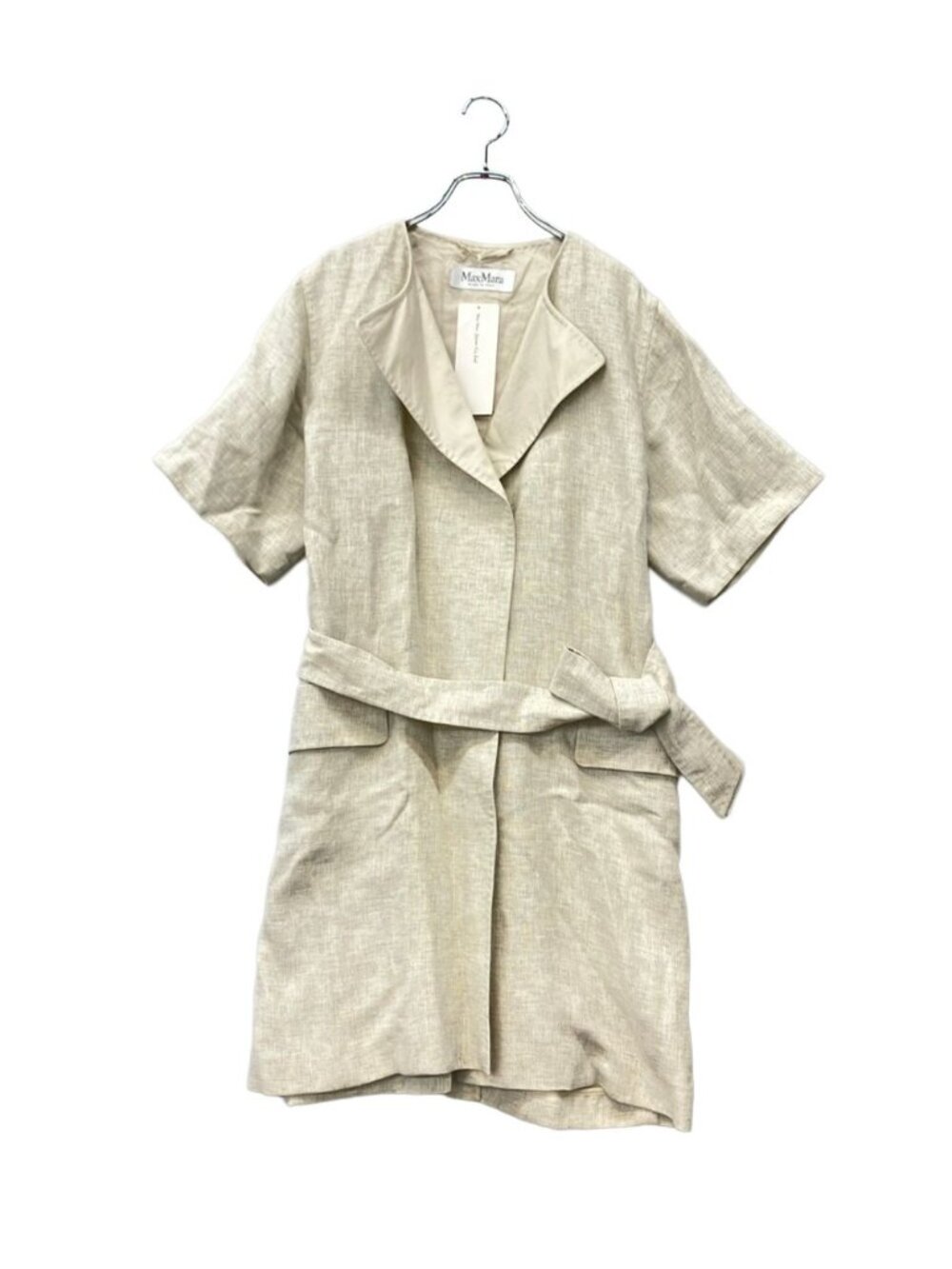 Max Mara S' Short Sleeve Coat Linen Light Gray 42 S'